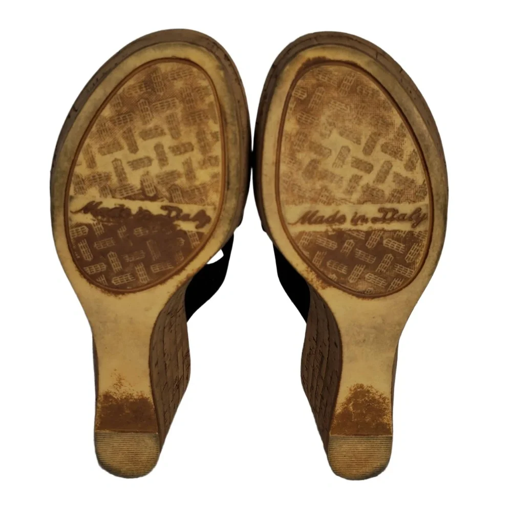 Italian‎ Shoemakers Krissy Wedge Sandal Black and Brown Strap Size 7